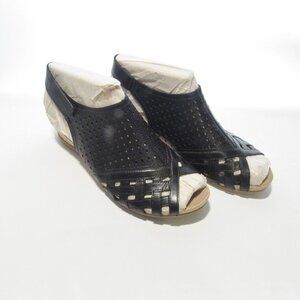 Earth Leather Perforated Wedge Sandals- Pisa Galli Black 11 Med NIB